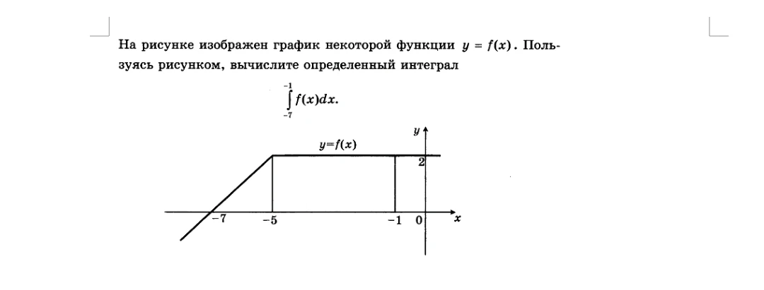 На рисунке изображен график некоторой функции y = f(x). Пользуясь рисунком, вычислите определенный интеграл integral from -7 to -1 of f(x)dx.