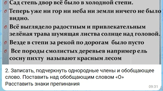 2. Записать, подчеркнуть однородные члены и обобщающее слово. Поставить над обобщающим словом «О». Расставить знаки препинания