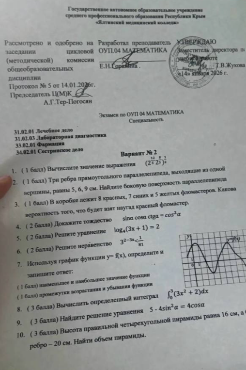 1. ( 1 балл) Вычислите значение выражения (2^5 * 2^5)^1/2