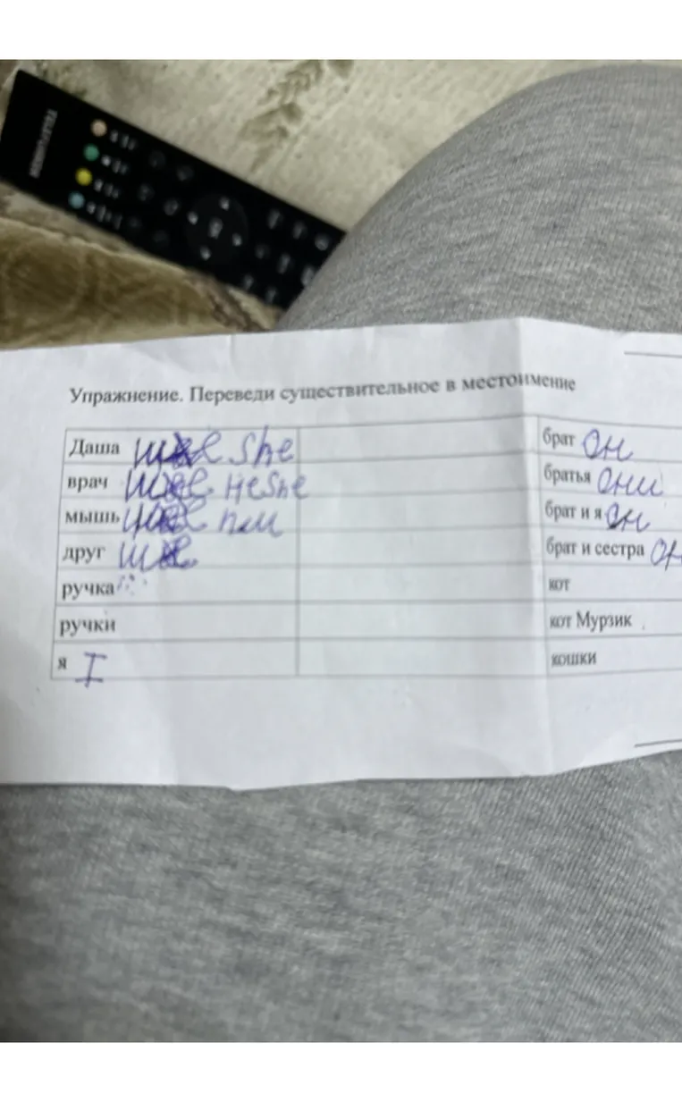 Упражнение. Переведи существительное в местоимение