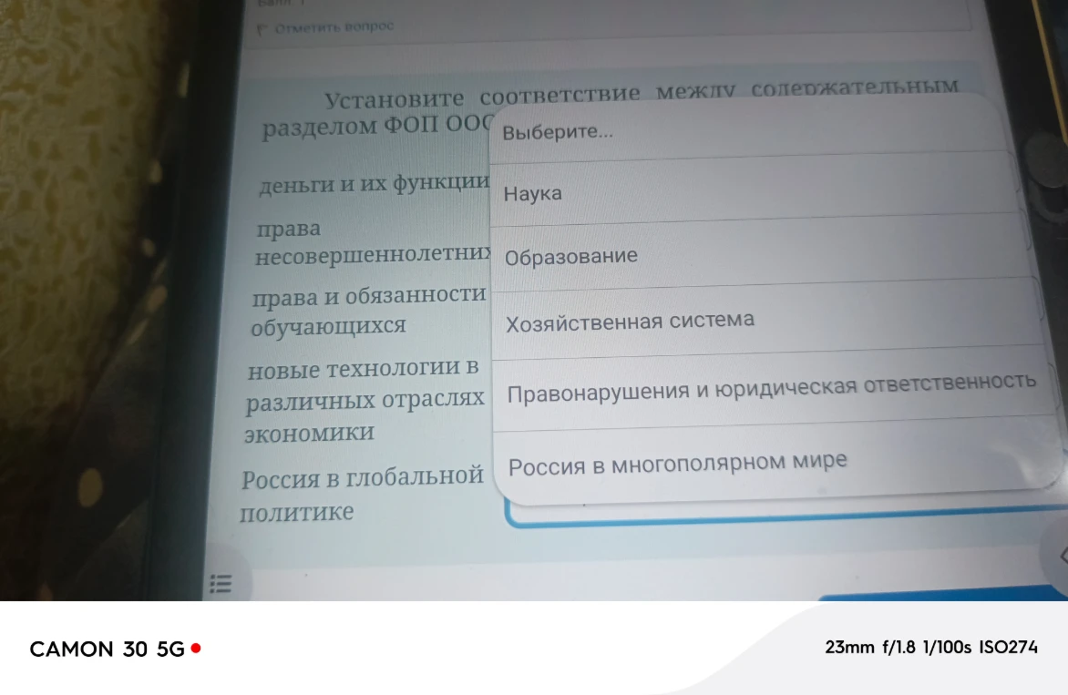 Установите соответствие между содержательным разделом ФОП ООО