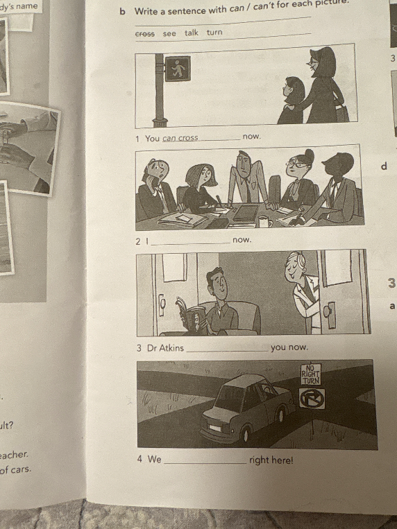 Write a sentence with can / can't for each picture.