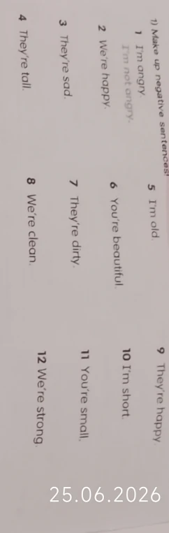 1) Make up negative sentences!