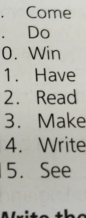 Перевод списка английских глаголов: Come, Do, Win, Have, Read, Make, Write, See.