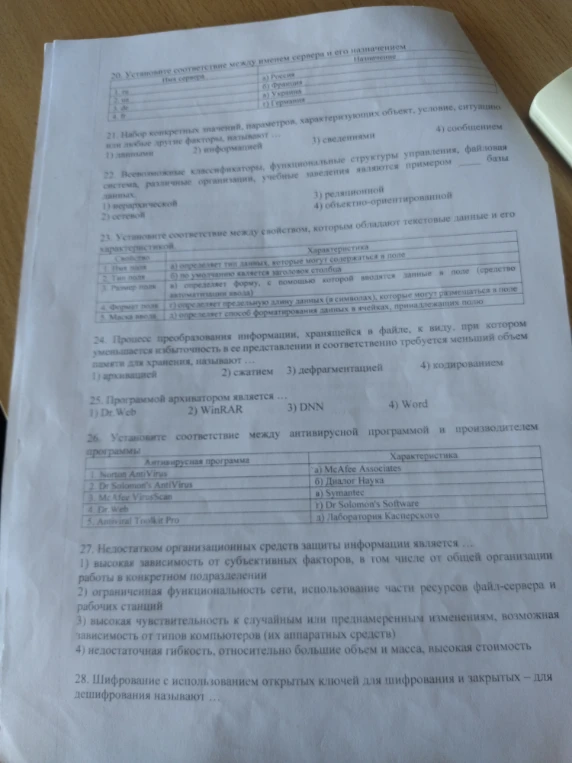 20. Установите соответствие между именем сервера и его назначением