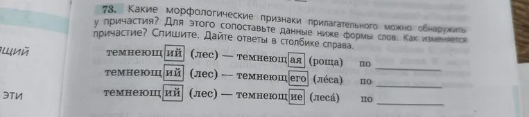 73. Какие морфологические признаки прилагательного можно обнаружить у причастия?