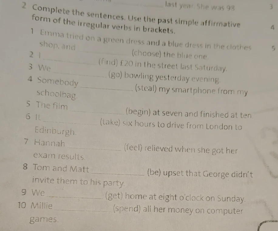 Complete the sentences. Use the past simple affirmative form of the irregular verbs in brackets.