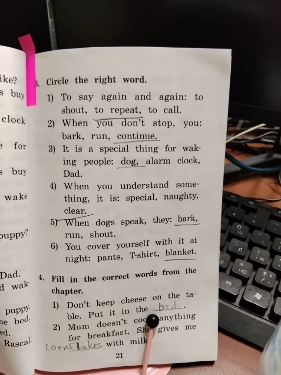 Circle the right word. 1) To say again and again: to shout, to repeat, to call.