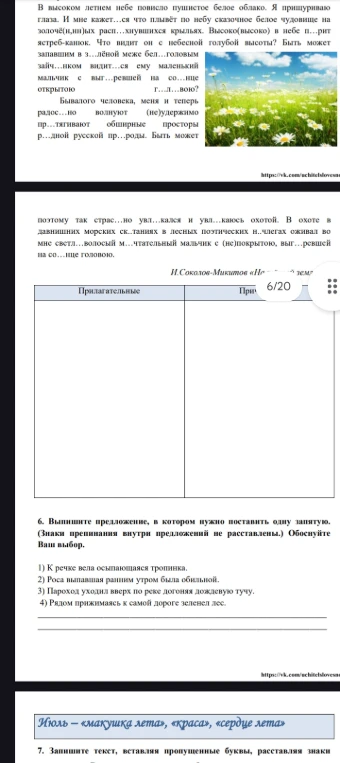 6. Выпишите предложение, в котором нужно поставить одну запятую. (Знаки препинания внутри предложений не расставлены.) Обоснуйте Ваш выбор.