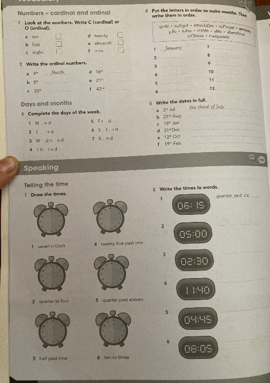 Look at the numbers. Write C (cardinal) or O (ordinal).