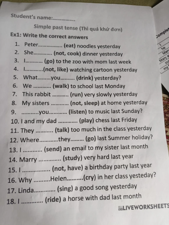 Ex1: Write the correct answers