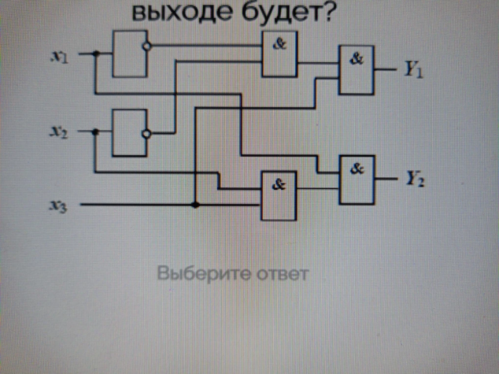 Если на выходы логической схемы подана следующая комбинация входных параметров x1=0, x2=0, x3=0. То комбинация значений Y1, Y2 на выходе будет?