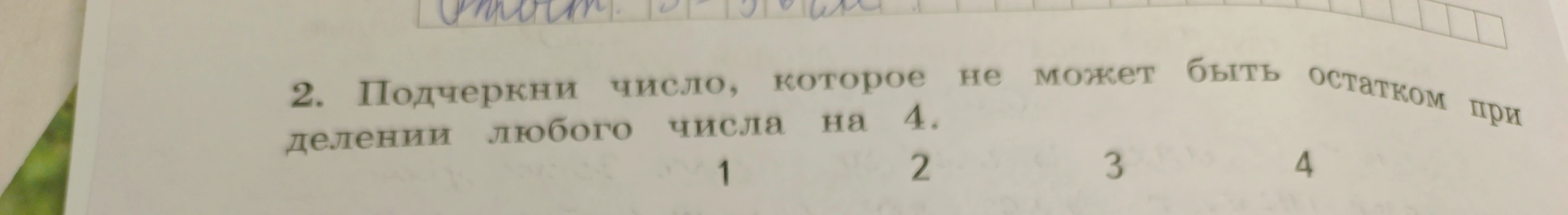2. Подчеркни число, которое не может быть остатком при делении любого числа на 4.