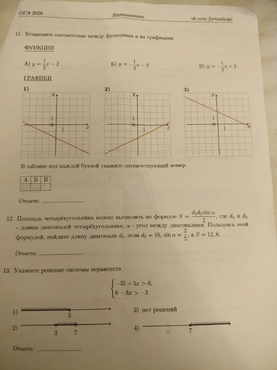 11. Установите соответствие между функциями и их графиками.