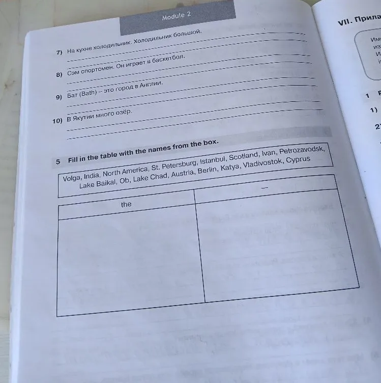 Fill in the table with the names from the box.