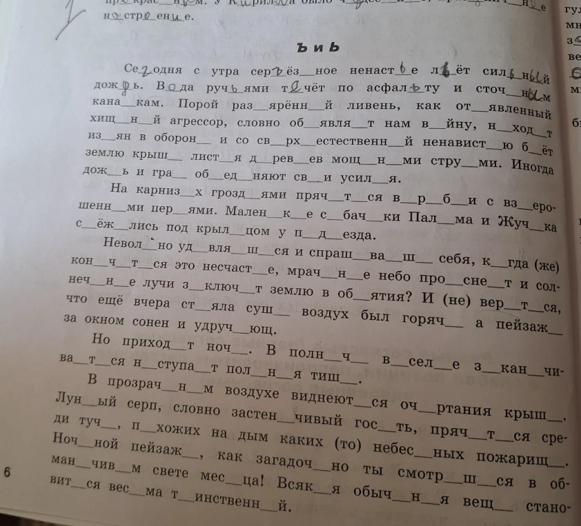 Сегодня с утра сер...з...ное ненаст...е л...ёт сил...н...ый дож...ь.