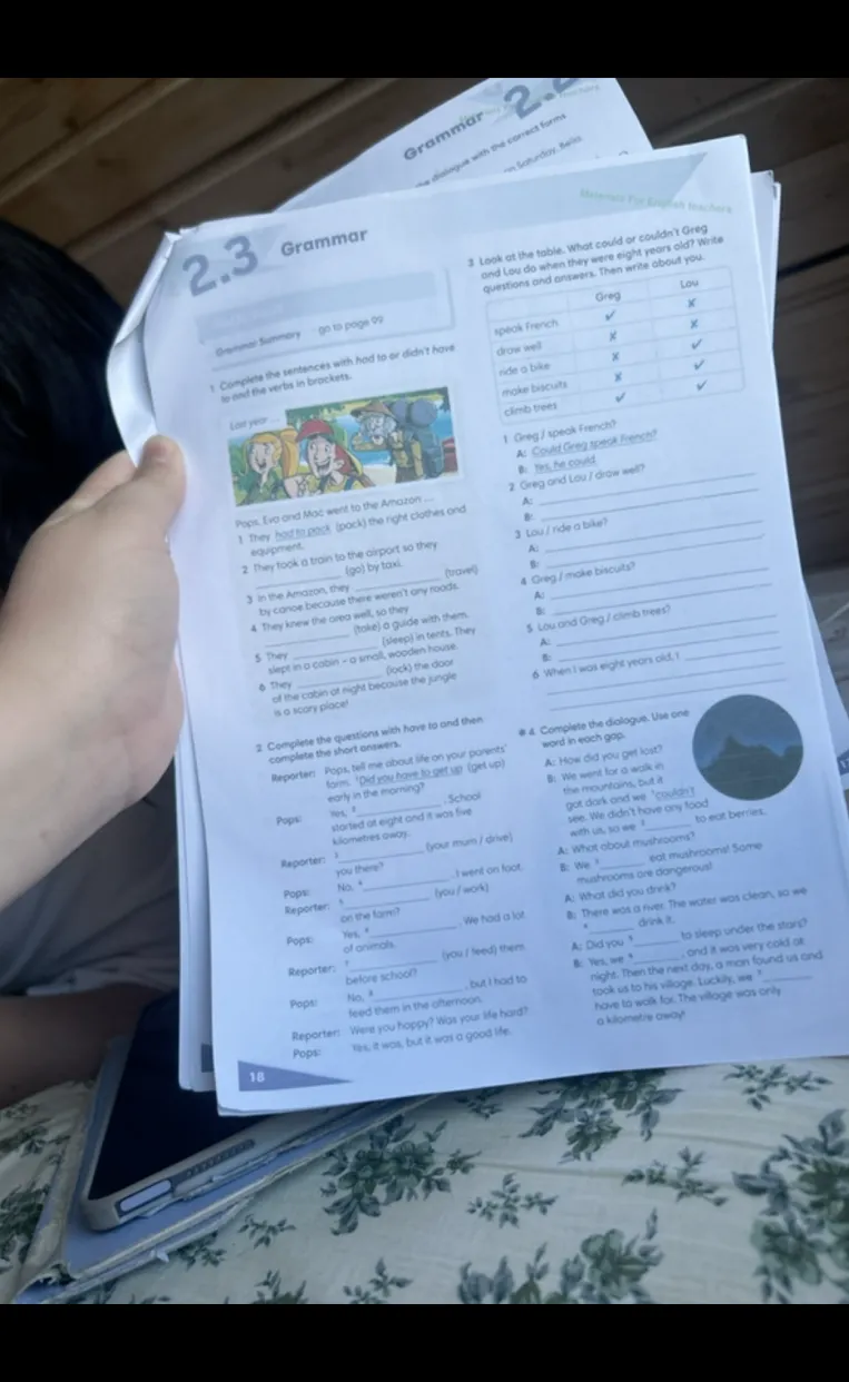 Complete the sentences with had to or didn't have to and the verbs in brackets.