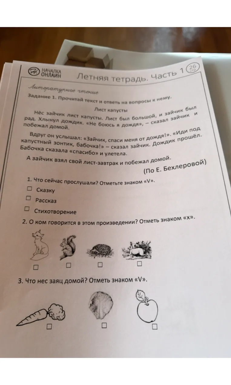 Прочитай текст и ответь на вопросы к нему. Лист капусты. Нёс зайчик лист капусты...