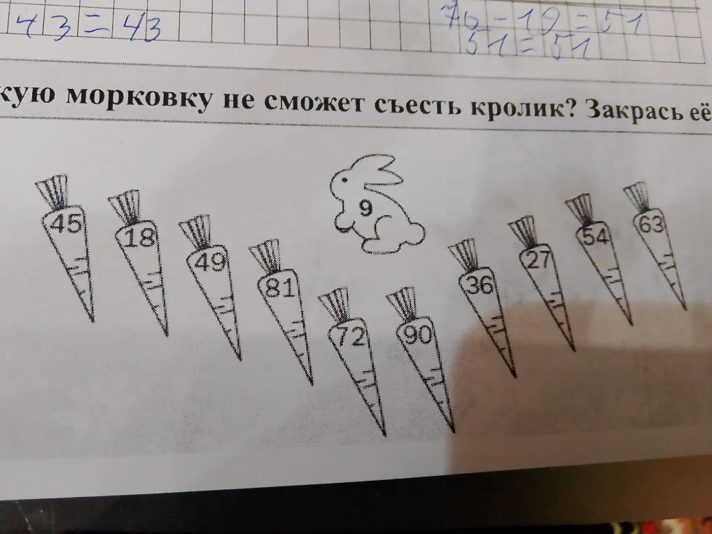 Какую морковку не сможет съесть кролик? Закрась её