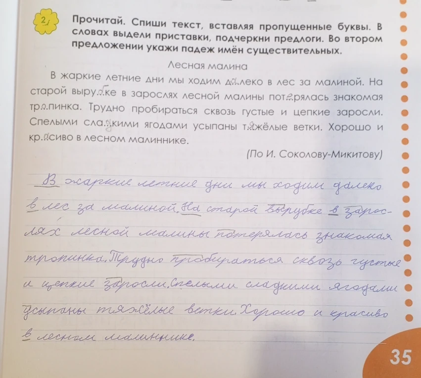 Прочитай. Спиши текст, вставляя пропущенные буквы. В словах выдели приставки, подчеркни предлоги. Во втором предложении укажи падеж имён существительных.