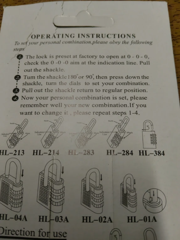 OPERATING INSTRUCTIONS To set your personal combination,please obey the following steps