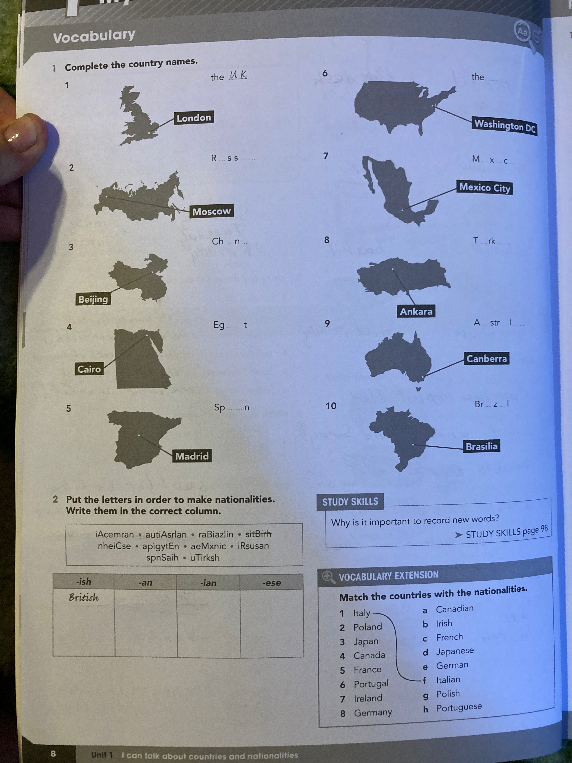 Complete the country names.