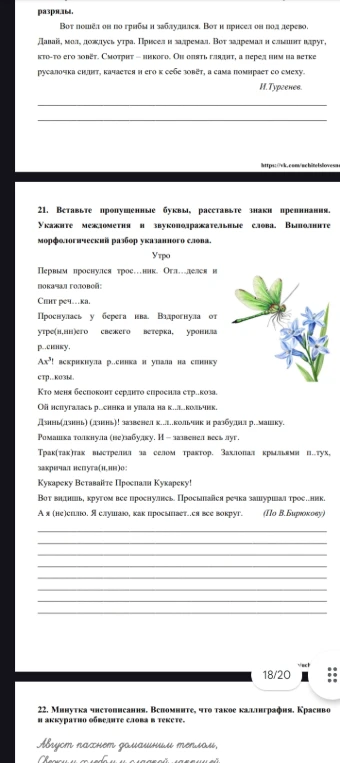 21. Вставьте пропущенные буквы, расставьте знаки препинания. Укажите междометия и звукоподражательные слова. Выполните морфологический разбор указанного слова.