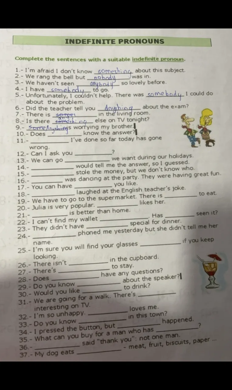 Complete the sentences with a suitable indefinite pronoun.
