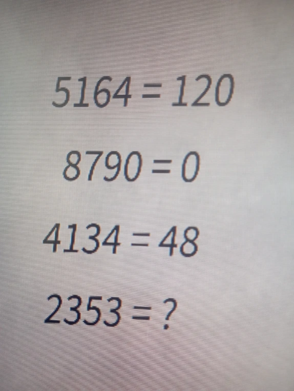 5164 = 120, 8790 = 0, 4134 = 48, 2353 = ?
