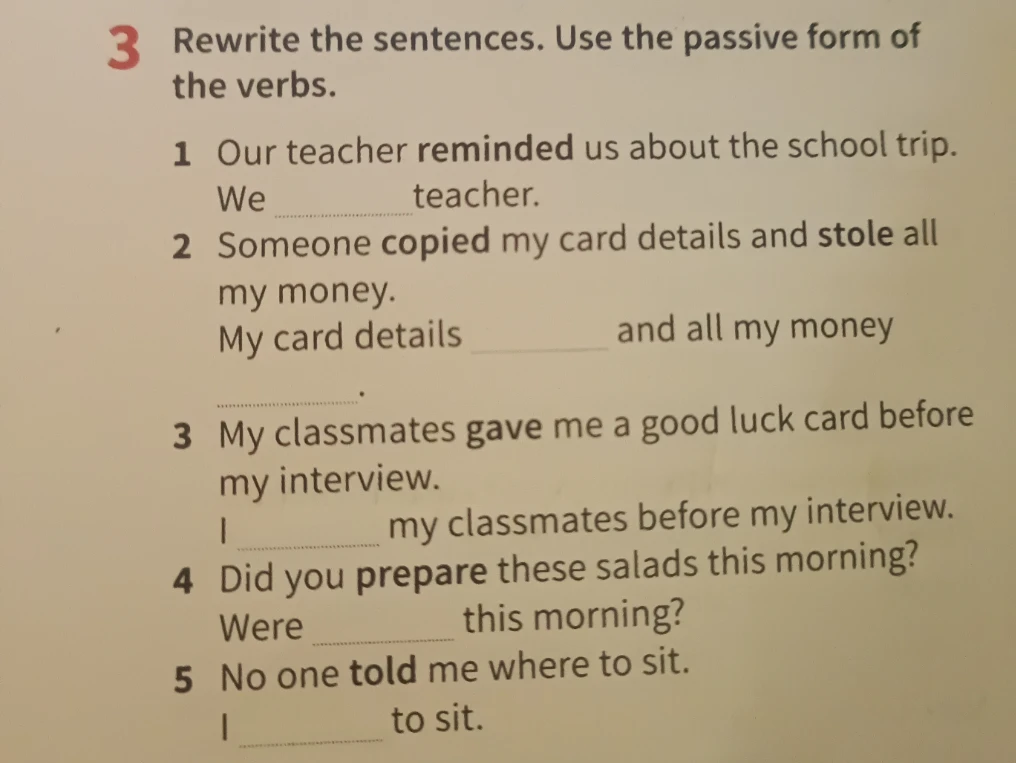 Rewrite the sentences. Use the passive form of the verbs.