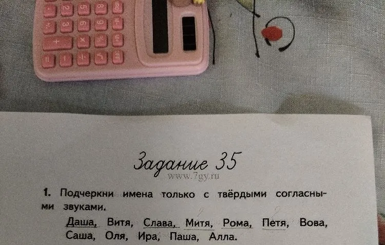 Подчеркни имена только с твёрдыми согласными звуками.