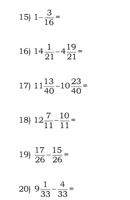 15) 1 - 3/16 = 