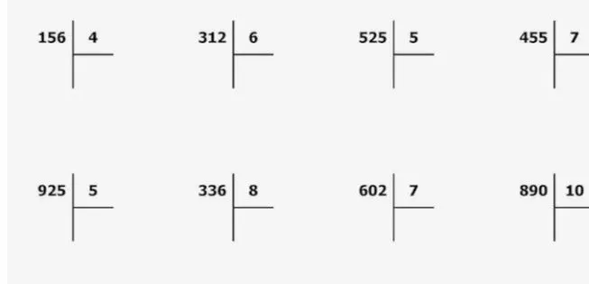 Решение примеров на деление в столбик: 156:4, 312:6, 525:5, 455:7, 925:5, 336:8, 602:7, 890:10.