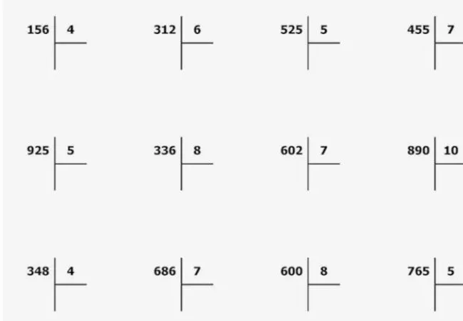 156 / 4, 312 / 6, 525 / 5, 455 / 7, 925 / 5, 336 / 8, 602 / 7, 890 / 10, 348 / 4, 686 / 7, 600 / 8, 765 / 5