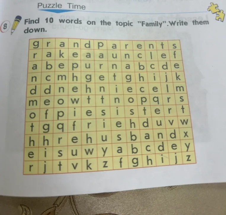 Find 10 words on the topic "Family". Write them down.
