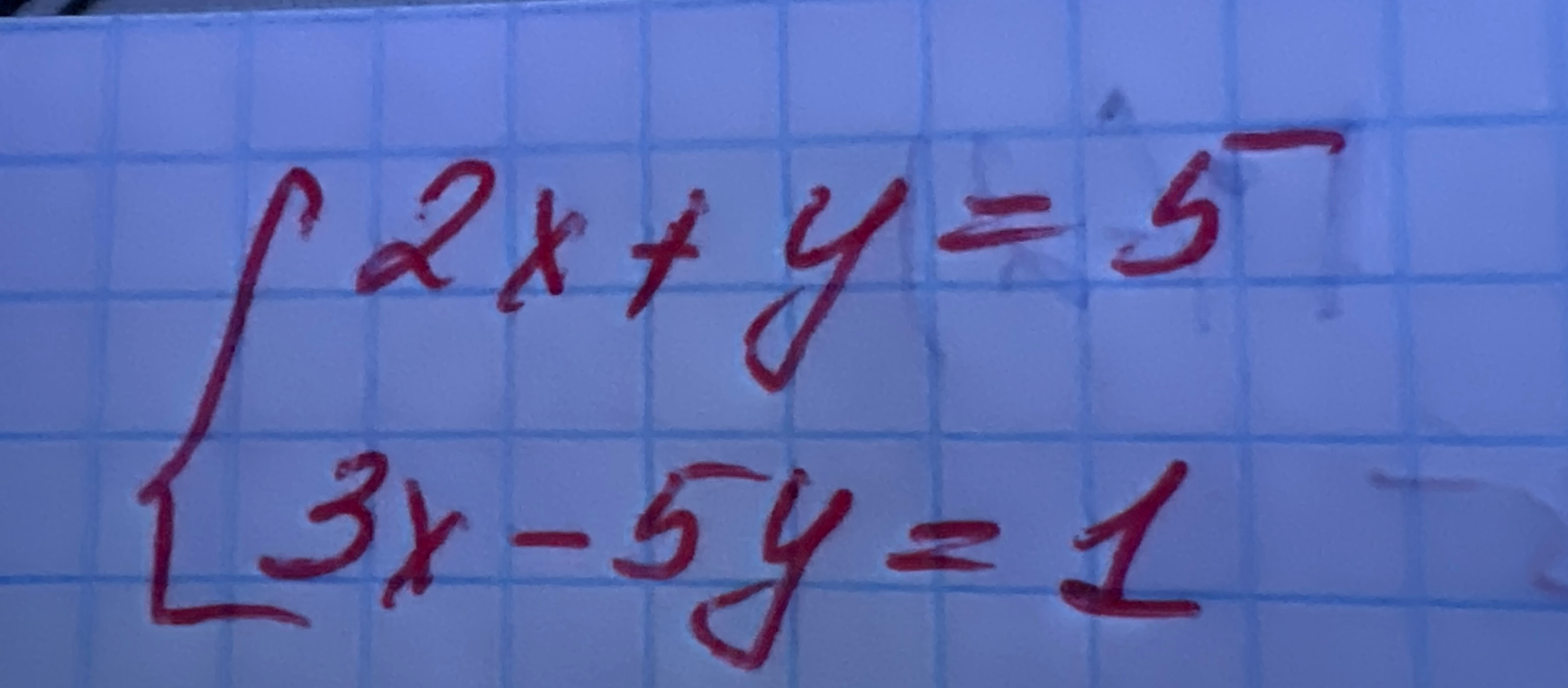 2x + y = 5; 3x - 5y = 1