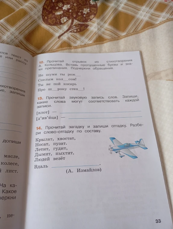 12. Прочитай отрывок из стихотворения А. Кольцова. Вставь пропущенные буквы и знаки препинания. Подчеркни обращения.
