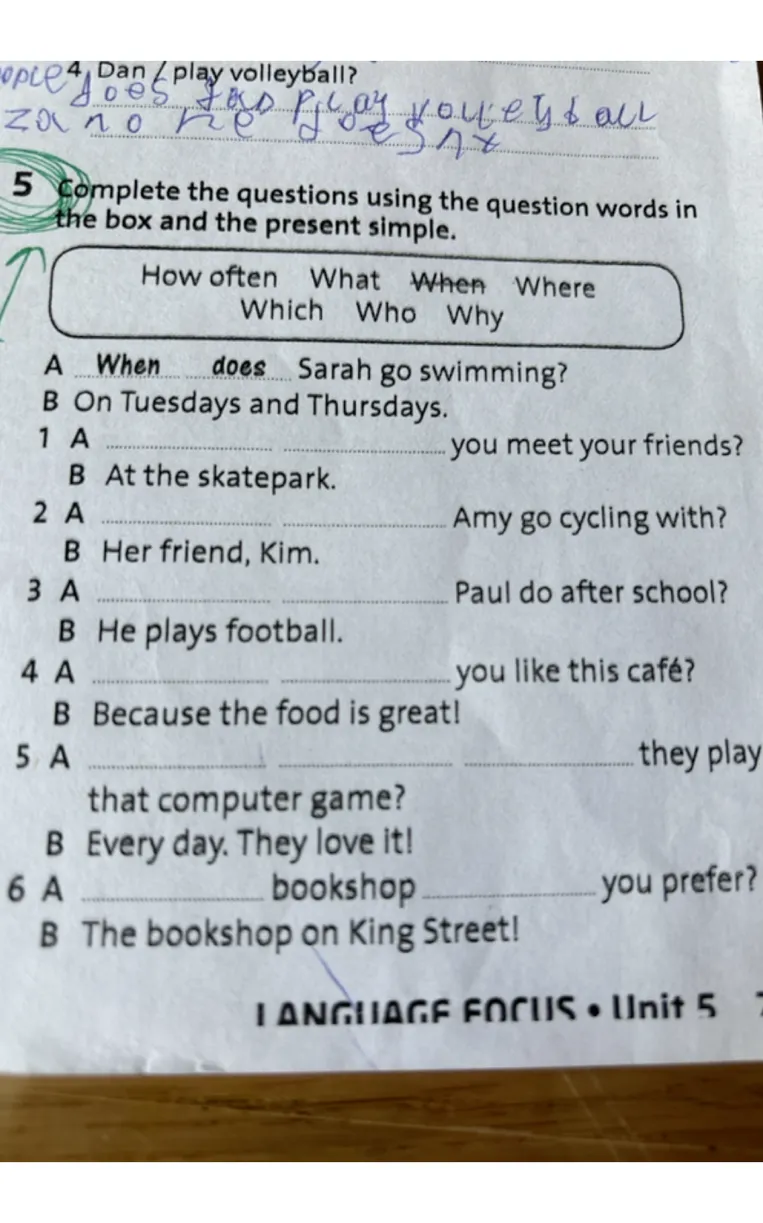 Complete the questions using the question words in the box and the present simple.