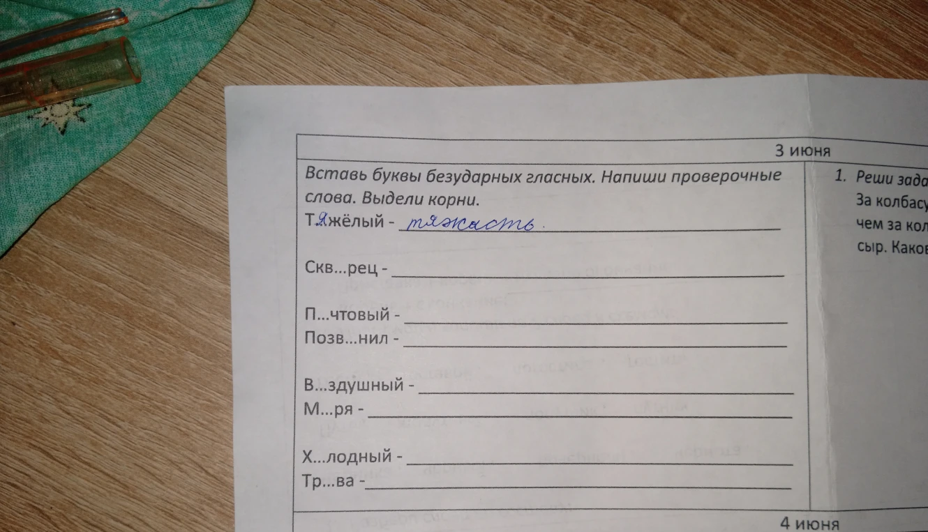 Вставь буквы безударных гласных. Напиши проверочные слова. Выдели корни.