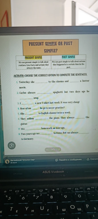 Choose the correct option to complete the sentences.