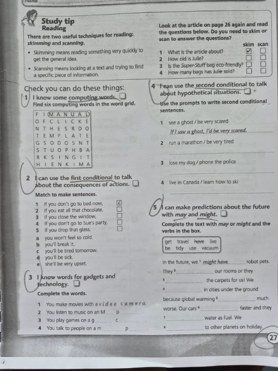 Study tip: Reading, Look at the article on page 26 again and read the questions below.
