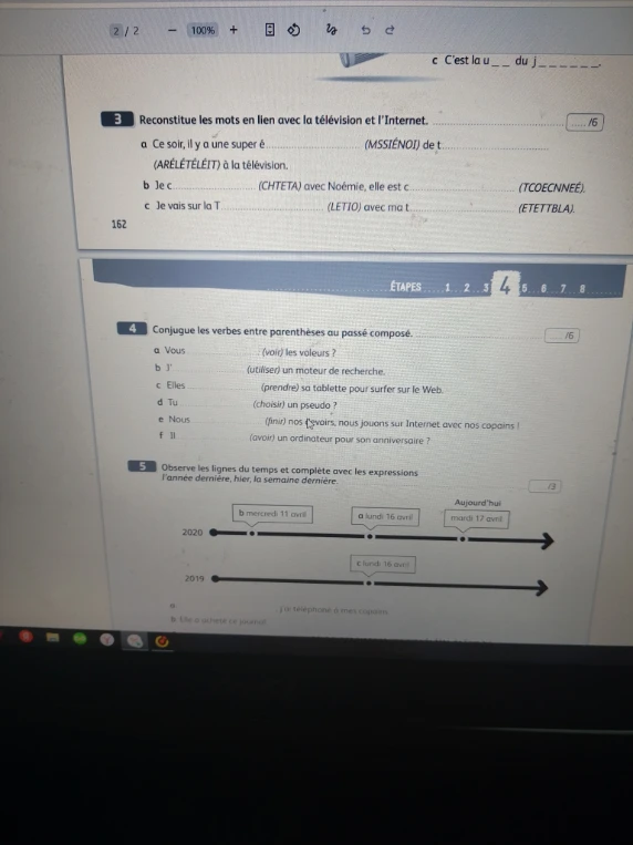 Reconstitue les mots en lien avec la télévision et l'Internet.
