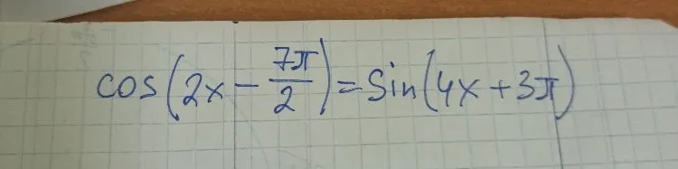 cos(2x - 7π/2) = sin(4x + 3π)