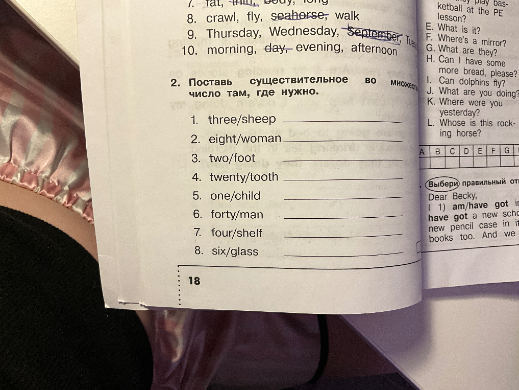 2. Поставь существительное во множественное число там, где нужно.