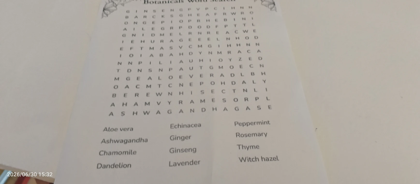 Botanicals Word Search