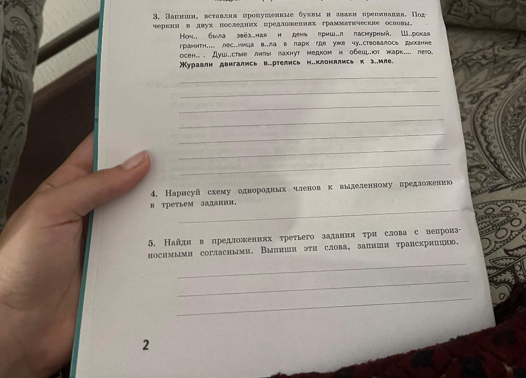 Запиши, вставляя пропущенные буквы и знаки препинания. Подчеркни в двух последних предложениях грамматические основы.
