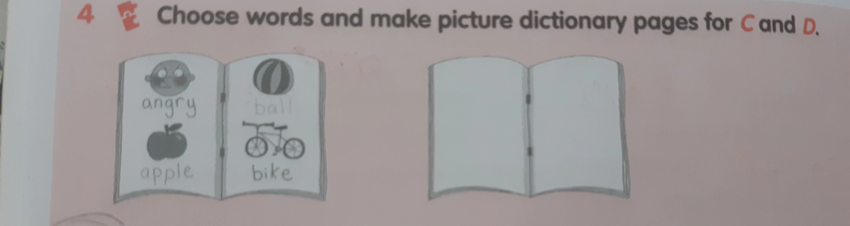 Choose words and make picture dictionary pages for C and D.