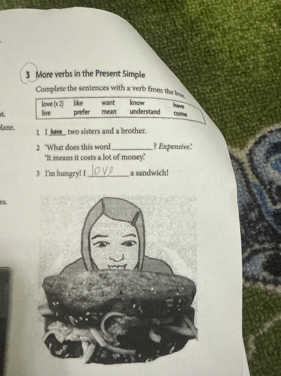 3 More verbs in the Present Simple Complete the sentences with a verb from the box.
