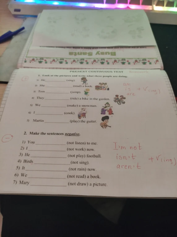 Look at the pictures and write what these people are doing.
