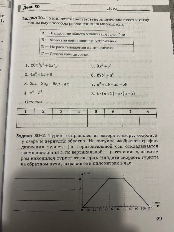 Задача 30-1. Установите соответствие многочлена с соответствующим ему способом разложения на множители.